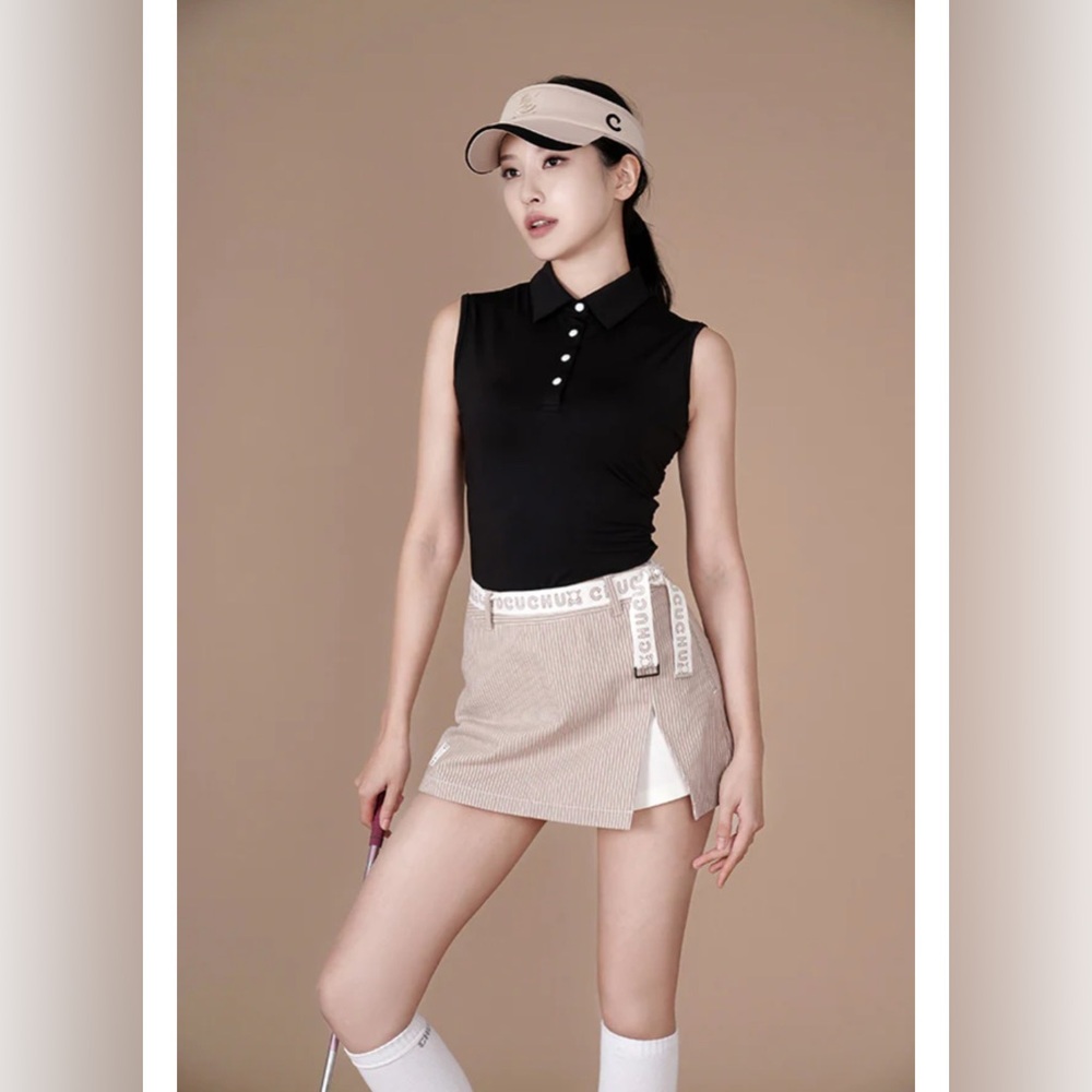 NWT Chucuchu Women Golf Stripe Culotte shorts Beige Size Small